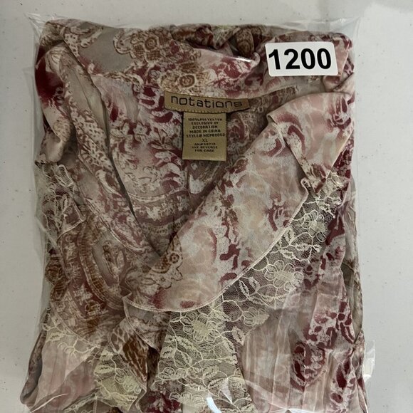 Vintage Notations Womens XL Sheer Chiffon Ruffled Crinkle Boho Button Up Blouse - Picture 11 of 15